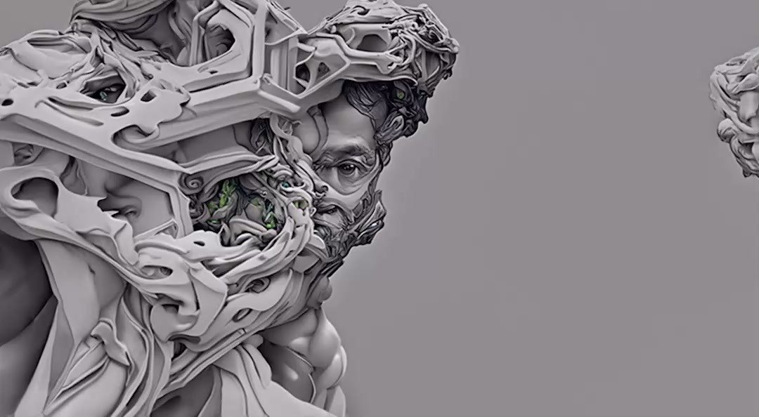 「삼켜진 조각(Swallowed Sculpture)」 영상 장면 — 3D 미디어 조각 (작가 제공)