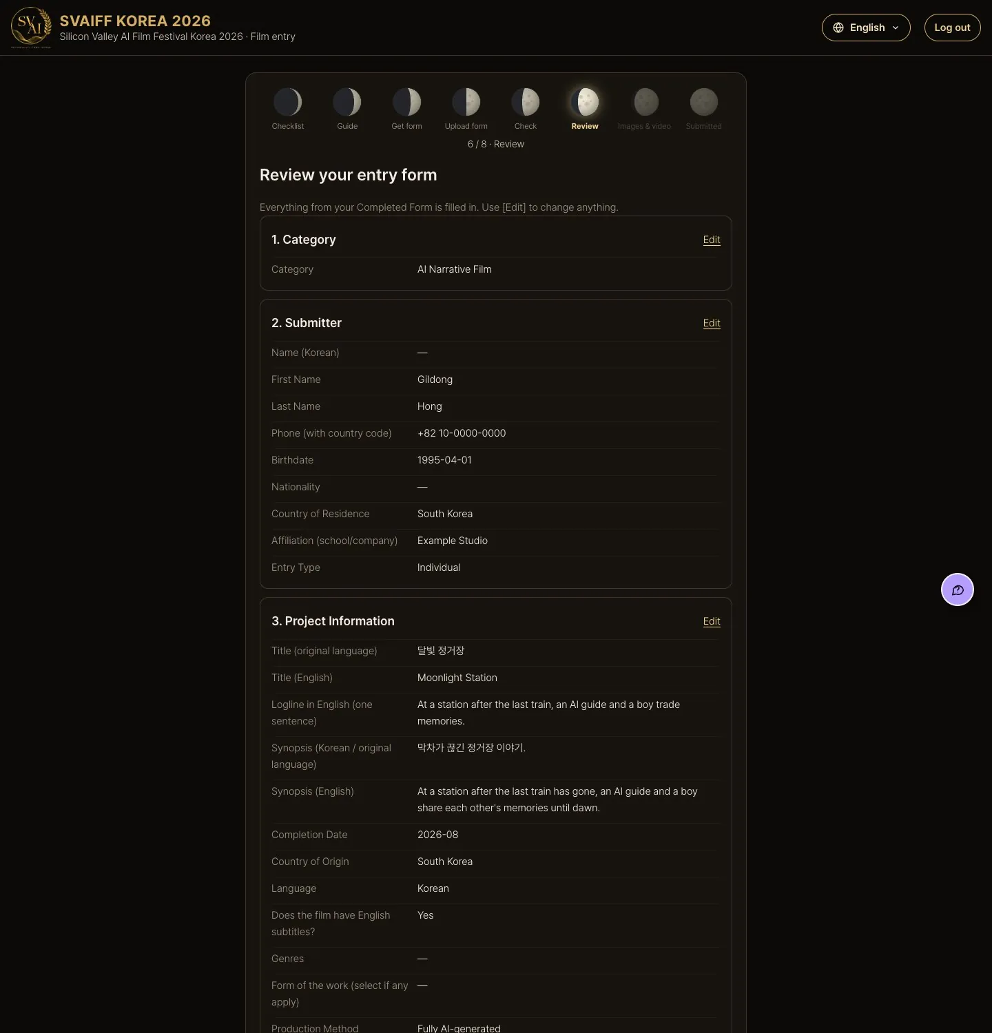 Desktop (1440 wide) · 3-4. Review your entry form