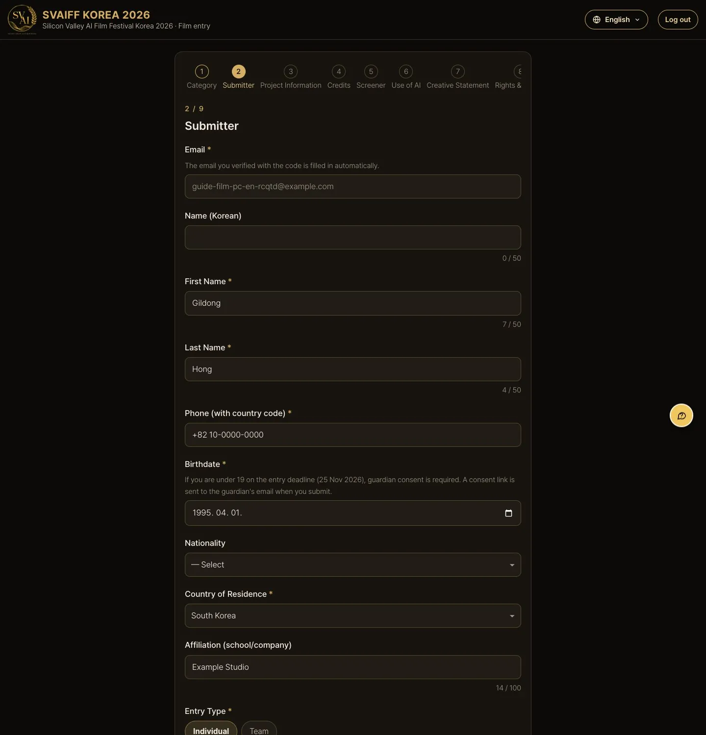 Desktop (1440 wide) · Step 2 · Submitter